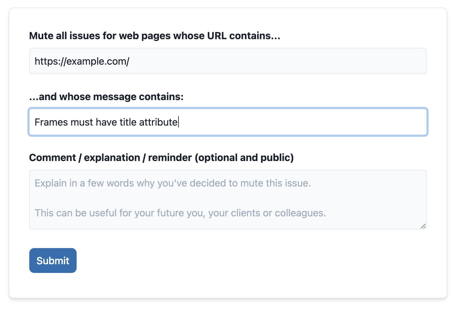 Muting rule form