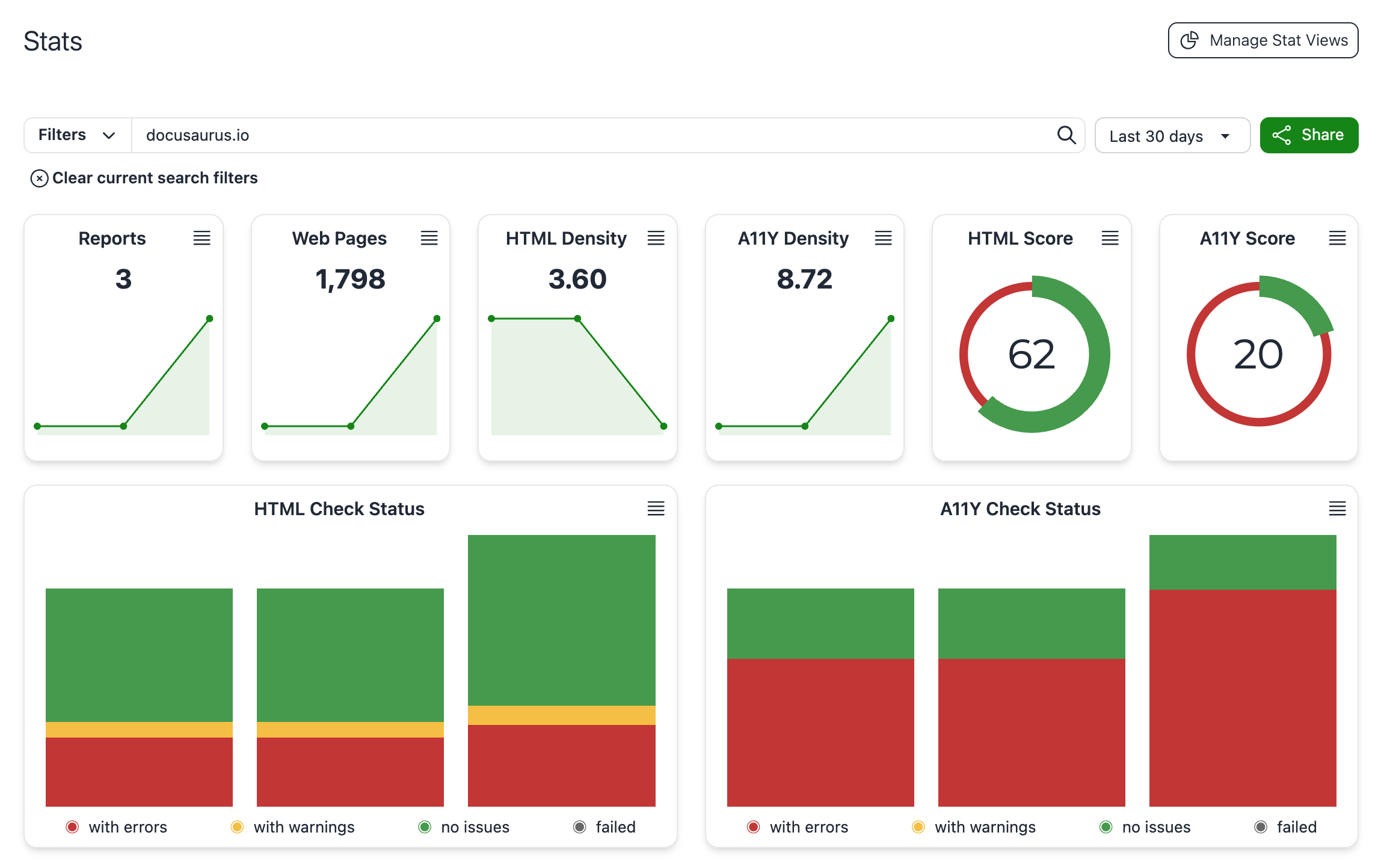 Stats filters with Share button