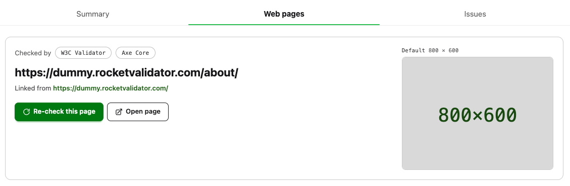 Web Page URL, device preview and actions