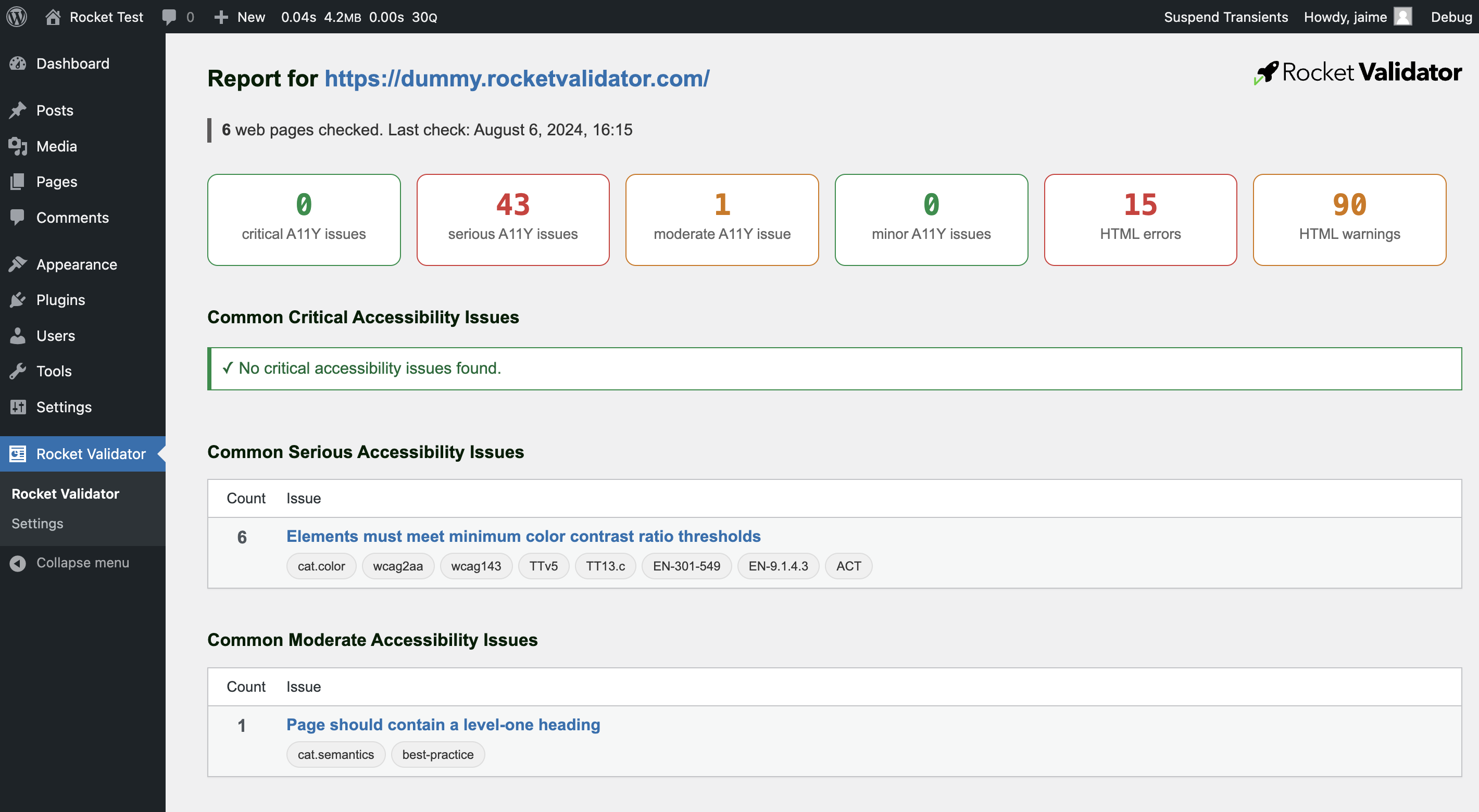 Screenshot of the WordPress plugin